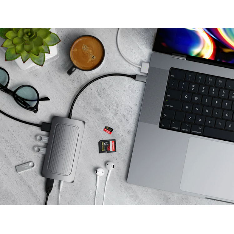 Satechi Aluminum Multi-Port Adapter 8K HDMI με 10 Gbps USB-A data port, Θύρα Ethernet, 100W USB-C PD charging, micro/SD card readers, TYPE-C TO MULTI PORT HUB - ΑΣΗΜΙ - ST-U4MA3M