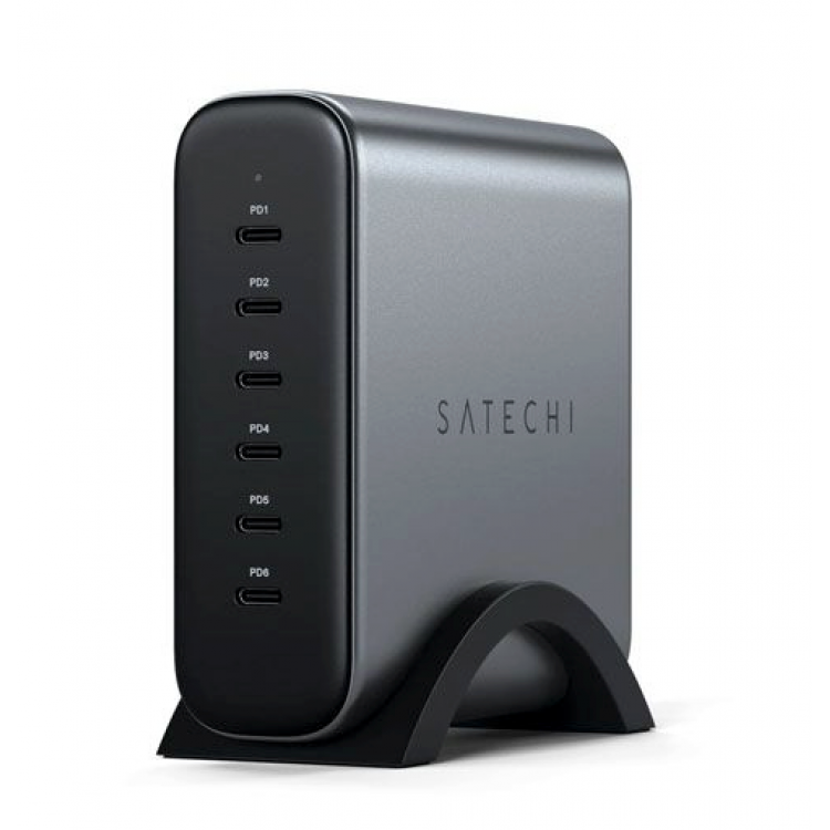 Satechi Desktop Charger 200W 6-Port USB-C PD GaN Compact  Επιτραπέζιος φορτιστής HUB - ΓΚΡΙ - SA-ST-C200GM-EU