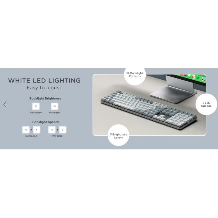SATECHI Slim SM3 108 πλήκτρων Μηχανικό Bluetooth LED Backlit Ασύρματο Gaming πληκτρολόγιο για Apple Mac, iMac, Macbook, Windows PCS - QWERTY - ΓΚΡΙ - ST-KSM3LT-EN