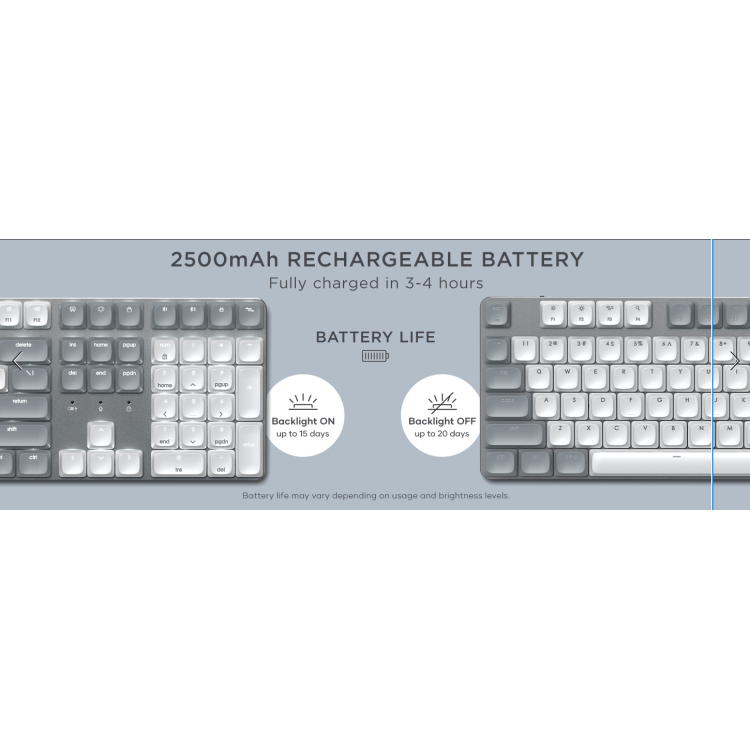 SATECHI Slim SM3 108 πλήκτρων Μηχανικό Bluetooth LED Backlit Ασύρματο Gaming πληκτρολόγιο για Apple Mac, iMac, Macbook, Windows PCS - QWERTY - ΓΚΡΙ - ST-KSM3LT-EN