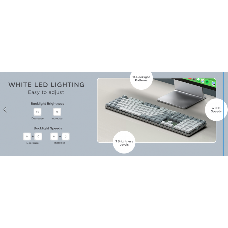 SATECHI Slim SM3 108 πλήκτρων Μηχανικό Bluetooth LED Backlit Ασύρματο Gaming πληκτρολόγιο για Apple Mac, iMac, Macbook, Windows PCS - QWERTY - ΓΚΡΙ - ST-KSM3LT-EN