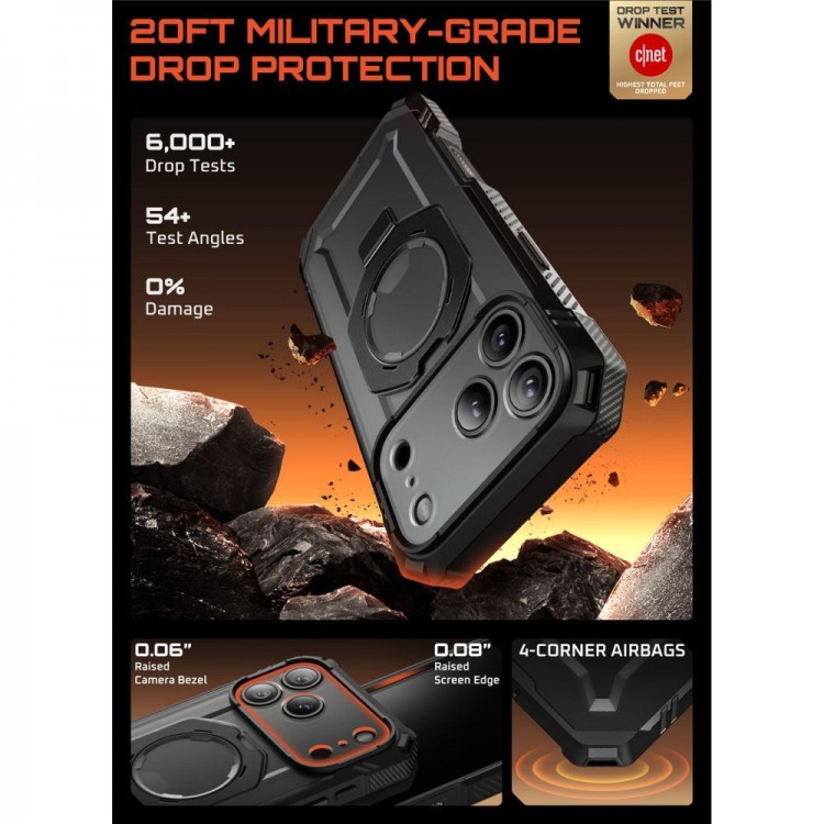 Θήκη SUPCASE UB GRIP PRO MAG MAGSAFE 360 με HD Προστασία οθόνης/βάση στήριξης/δακτυλίδι για APPLE iPhone 17 PRO MAX 6.9 5G 2025 - ΜΑΥΡΟ