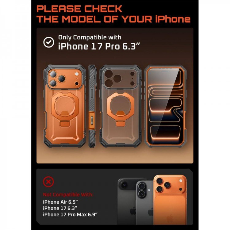 Θήκη SUPCASE UB GRIP PRO MAG MAGSAFE 360 με HD Προστασία οθόνης/βάση στήριξης/δακτυλίδι για APPLE iPhone 17 PRO MAX 6.9 5G 2025 - ΔΙΑΦΑΝΟ/ΚΟΡΑΛ ΠΟΡΤΟΚΑΛΙ