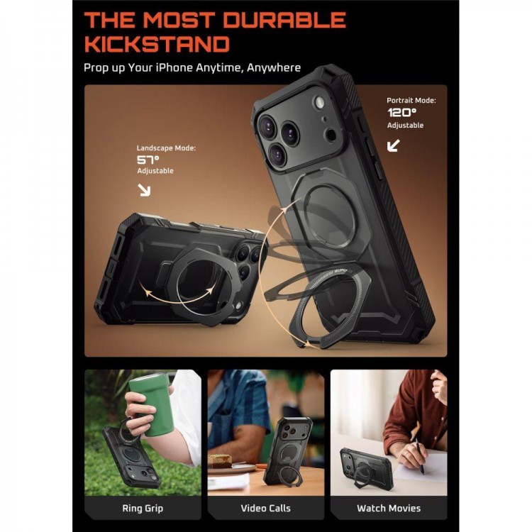 Θήκη SUPCASE UB GRIP PRO MAG MAGSAFE 360 με HD Προστασία οθόνης/βάση στήριξης/δακτυλίδι για APPLE iPhone 17 PRO MAX 6.9 5G 2025 - ΜΑΥΡΟ