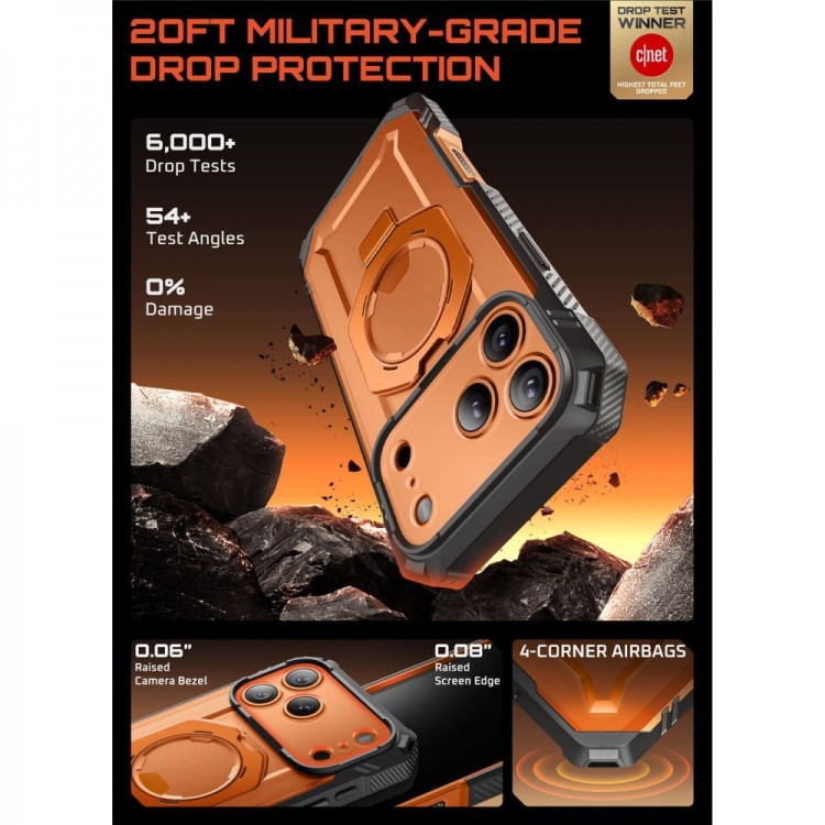 Θήκη SUPCASE UB GRIP PRO MAG MAGSAFE 360 με HD Προστασία οθόνης/βάση στήριξης/δακτυλίδι για APPLE iPhone 17 PRO MAX 6.9 5G 2025 - ΔΙΑΦΑΝΟ/ΚΟΡΑΛ ΠΟΡΤΟΚΑΛΙ