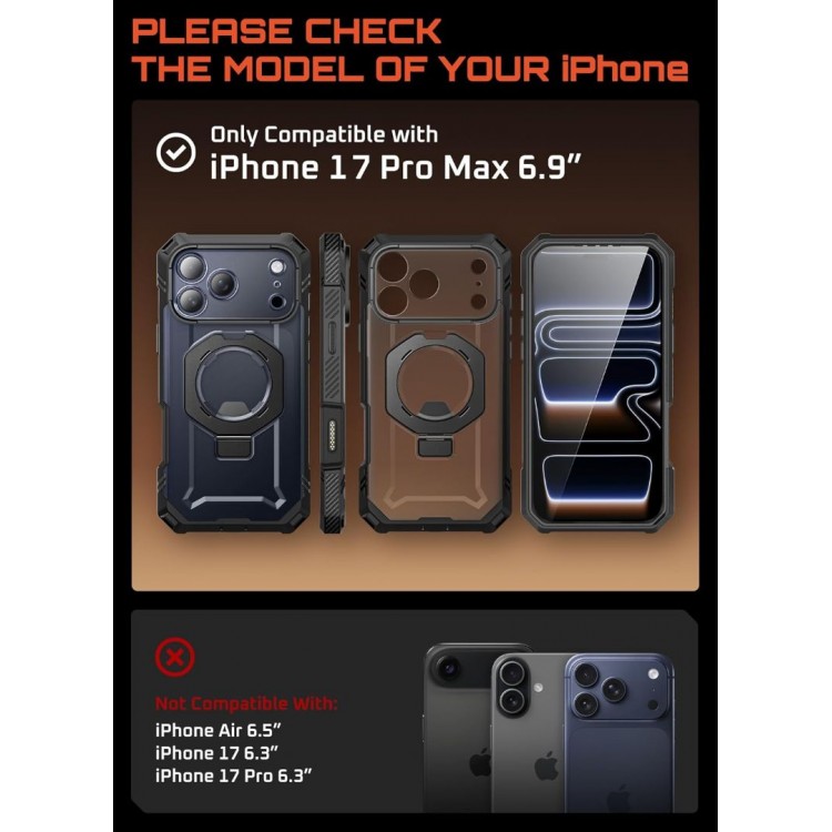 Θήκη SUPCASE UB GRIP PRO MAG MAGSAFE 360 με HD Προστασία οθόνης/βάση στήριξης/δακτυλίδι για APPLE iPhone 17 PRO MAX 6.9 5G 2025 - ΜΑΥΡΟ