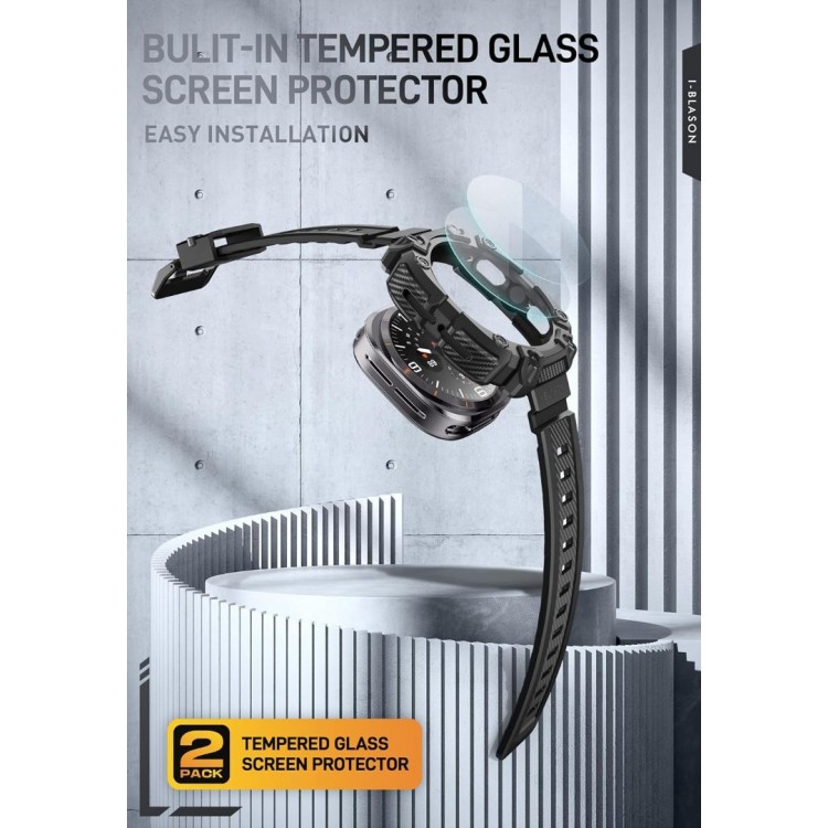 Θήκη SUPCASE IBLSN ARMORBOX Rugged με λουράκι, 2 Χ Προστατευτικά οθόνης για SAMSUNG GALAXY WATCH ULTRA - 47 MM - ΜΑΥΡΟ