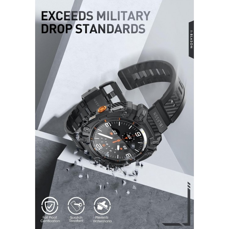 Θήκη SUPCASE IBLSN ARMORBOX Rugged με λουράκι, 2 Χ Προστατευτικά οθόνης για SAMSUNG GALAXY WATCH ULTRA - 47 MM - ΜΑΥΡΟ