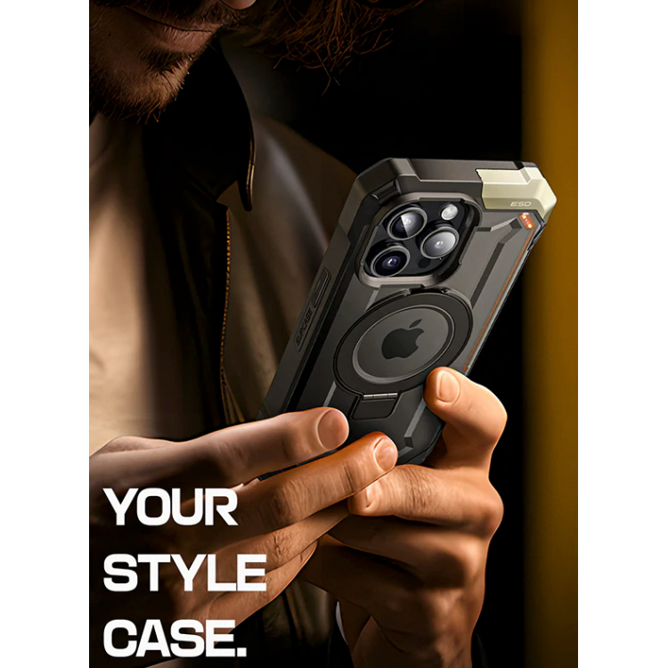 Θήκη SUPCASE UB Defender MAGSAFE με βάση στήριξης/δακτυλίδι για APPLE iPhone 15 PRO MAX 6.7 2023 - ΜΑΥΡΟ Χρυσό