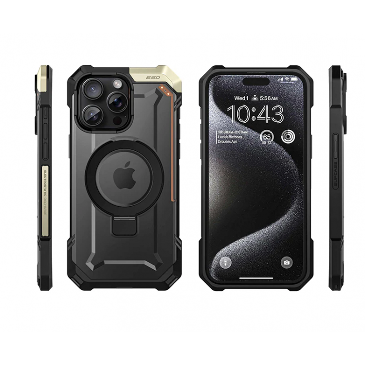 Θήκη SUPCASE UB Defender MAGSAFE με βάση στήριξης/δακτυλίδι για APPLE iPhone 15 PRO MAX 6.7 2023 - ΜΑΥΡΟ Χρυσό
