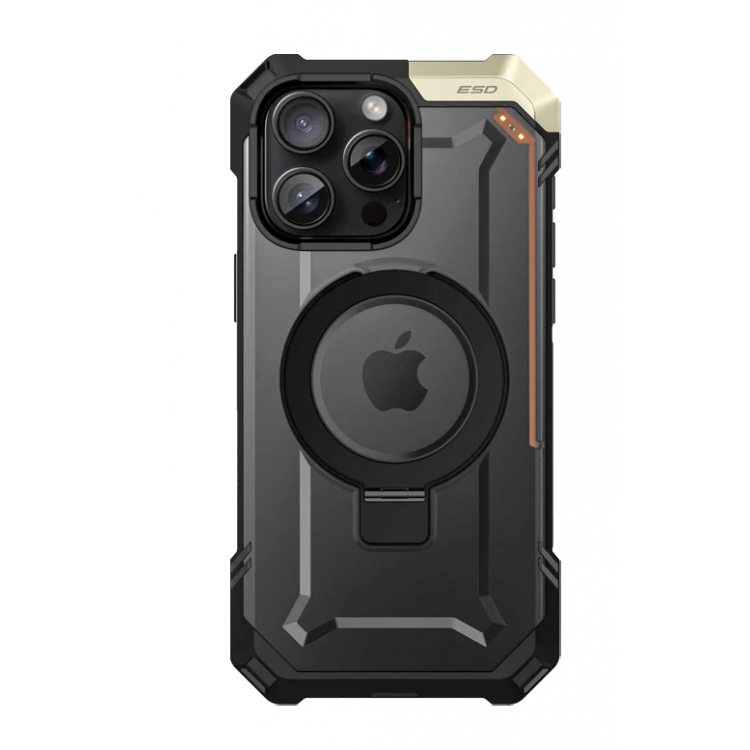 Θήκη SUPCASE UB Defender MAGSAFE με βάση στήριξης/δακτυλίδι για APPLE iPhone 15 PRO MAX 6.7 2023 - ΜΑΥΡΟ Χρυσό