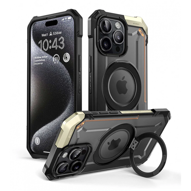 Θήκη SUPCASE UB Defender MAGSAFE με βάση στήριξης/δακτυλίδι για APPLE iPhone 15 PRO MAX 6.7 2023 - ΜΑΥΡΟ Χρυσό