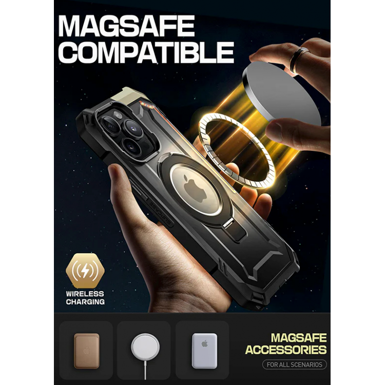 Θήκη SUPCASE UB Defender MAGSAFE με βάση στήριξης/δακτυλίδι για APPLE iPhone 15 PRO MAX 6.7 2023 - ΜΑΥΡΟ Χρυσό