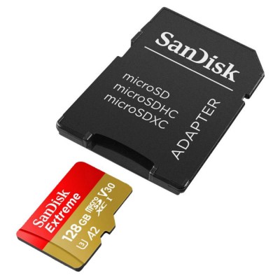 SanDisk Extreme Κάρτα μνήμης Micro SDXC with Adapter, Class 10, Read 190MB/s, U3, V30 - Red - 128GB - SDSQXAA-128G-GN6MA