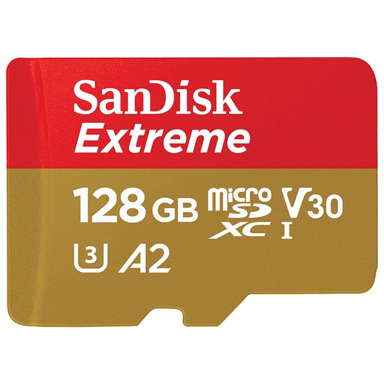 SanDisk Extreme Κάρτα μνήμης Micro SDXC with Adapter, Class 10, Read 190MB/s, U3, V30 - Red - 128GB - SDSQXAA-128G-GN6MA