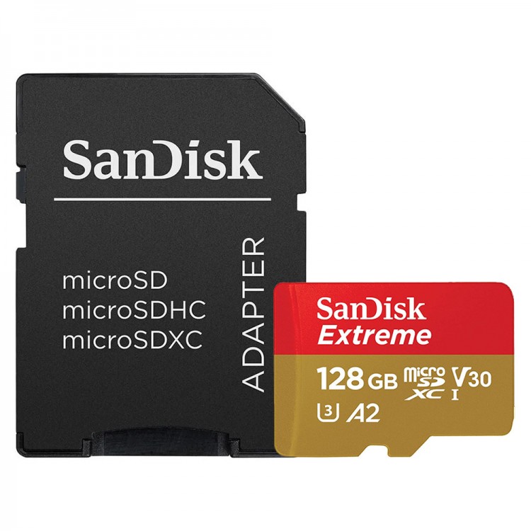 SanDisk Extreme Κάρτα μνήμης Micro SDXC with Adapter, Class 10, Read 190MB/s, U3, V30 - Red - 128GB - SDSQXAA-128G-GN6MA