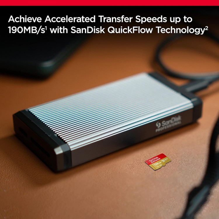 SanDisk Extreme Κάρτα μνήμης Micro SDXC with Adapter, Class 10, Read 190MB/s, U3, V30 - Red - 128GB - SDSQXAA-128G-GN6MA