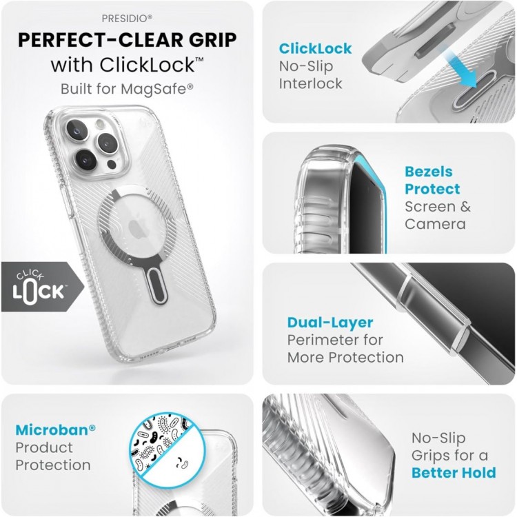 Θήκη Speck Presidio 2 Grip Click-Lock MagSafe για Apple iPhone 15 Pro MAX 6.7 - ΔΙΑΦΑΝΟ - SP-150467-3199