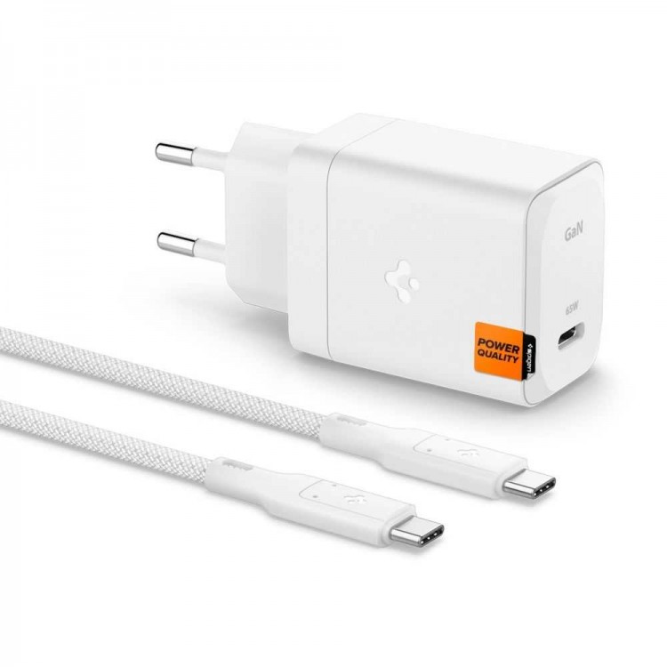 Spigen SGP Οικιακός Φορτιστής ARCSTATION PRO GAN-651 GaNFast POWERARC NETWORK PPS USB-C Port 65W με καλω΄διο TYPE-C, PE2201 - ACH05476 - ΛΕΥΚΟ