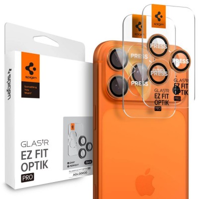 SPIGEN SGP OPTIK.TR EZ FIT CAMERA PROTECTOR Γυαλί προστασίας ΦΑΚΩΝ 9H για CAMERA LENS για Apple IPHONE 17/16/15/14 Pro & iPhone 17/16/15/14 Pro Max - ΠΟΡΤΟΚΑΛΙ - AGL10123 - 2-TEM
