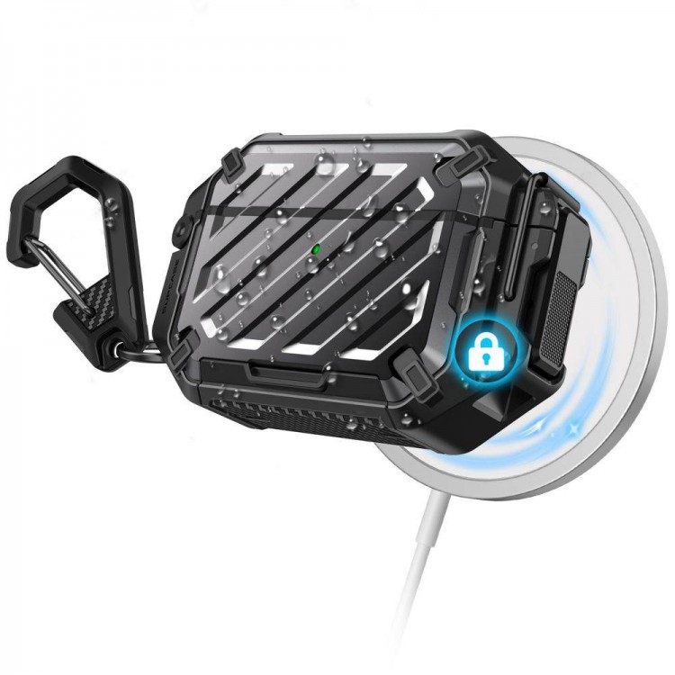 Θήκη SUPCASE UNICORN BEETLE PRO MAGSAFE με Κλείδωμα και μπρελοκ Carabiner, IP68 Αδιάβροχη για Apple AirPods PRO 3 2025 - ΜΑΥΡΟ