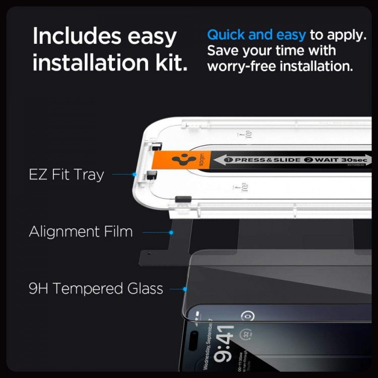 Spigen SGP Γυαλί προστασίας GLAS.tR EZ Fit SLIM CASE FRIENDLY για APPLE iPhone 15 PRO MAX 6.7 2023, 1-TEM - ΜΑΥΡΟ - AGL06879