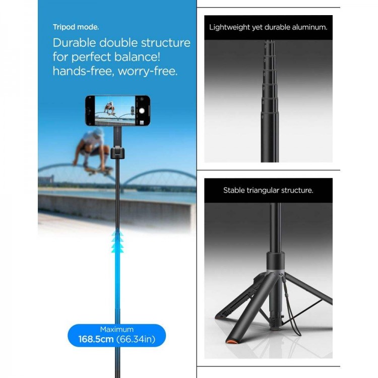 Spigen SGP One Push MAGSAFE+ Auto Opening ΑΣΥΡΜΑΤΟ Selfie Stick Bluetooth Remote ΤΡΙΠΟΔΑΣ 360 - ΜΑΥΡΟ - AMP09534