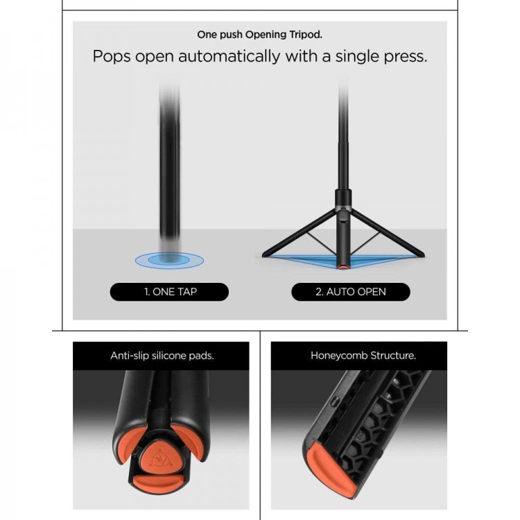 Spigen SGP One Push MAGSAFE+ Auto Opening ΑΣΥΡΜΑΤΟ Selfie Stick Bluetooth Remote ΤΡΙΠΟΔΑΣ 360 - ΜΑΥΡΟ - AMP09534