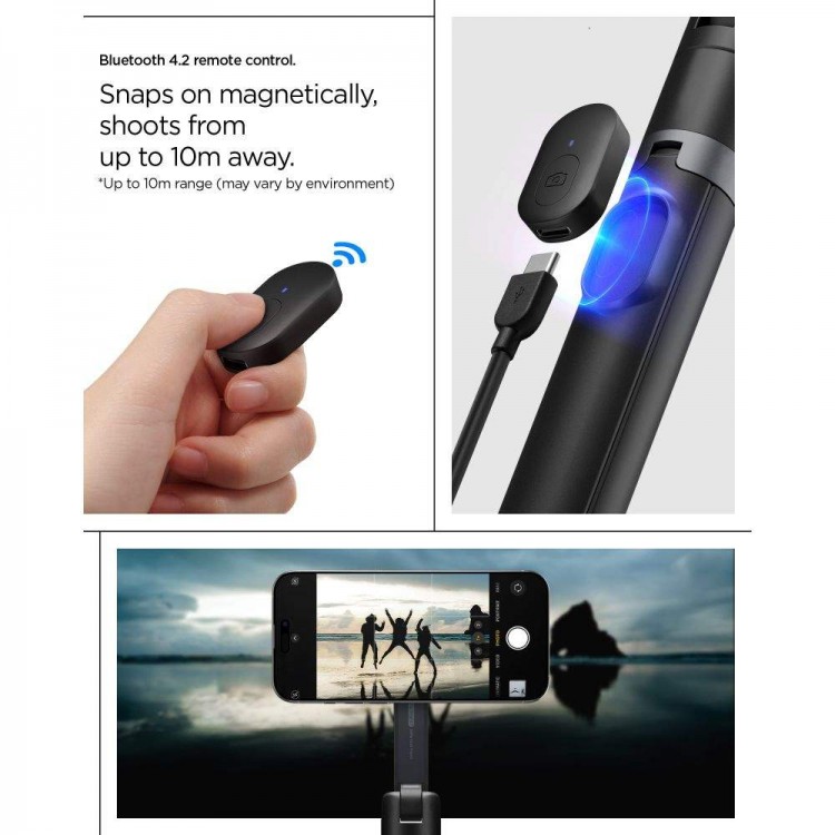 Spigen SGP One Push MAGSAFE+ Auto Opening ΑΣΥΡΜΑΤΟ Selfie Stick Bluetooth Remote ΤΡΙΠΟΔΑΣ 360 - ΜΑΥΡΟ - AMP09534