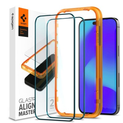 Spigen SGP Tempered Glass ALM FC SLIM CASE FRIENDLY with Applicator for APPLE iPhone 14 PRO MAX - BLACK - 2-PACK - AGL05204