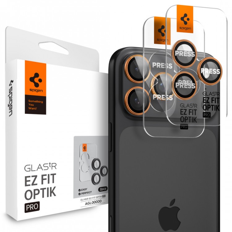 SPIGEN SGP OPTIK.TR EZ FIT CAMERA PROTECTOR Γυαλί προστασίας ΦΑΚΩΝ 9H για CAMERA LENS για Apple IPHONE 17/16/15/14 Pro & iPhone 17/16/15/14 Pro Max - ΠΟΡΤΟΚΑΛΙ - AGL10123 - 2-TEM