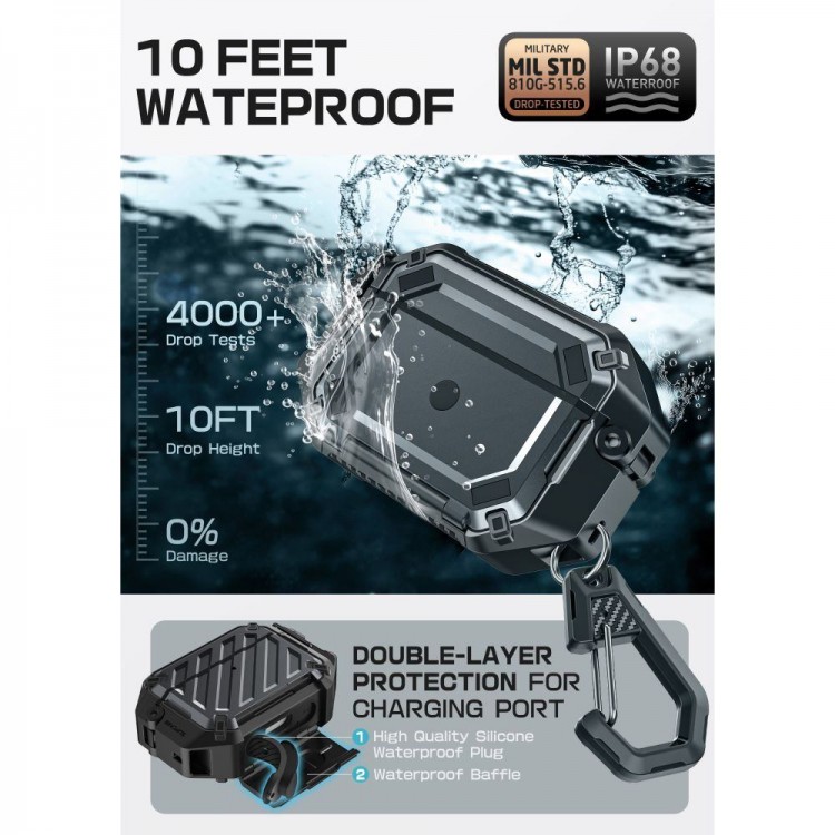 Θήκη SUPCASE UNICORN BEETLE PRO MAGSAFE με Κλείδωμα και μπρελοκ Carabiner, IP68 Αδιάβροχη για Apple AirPods PRO 3 2025 - ΜΑΥΡΟ