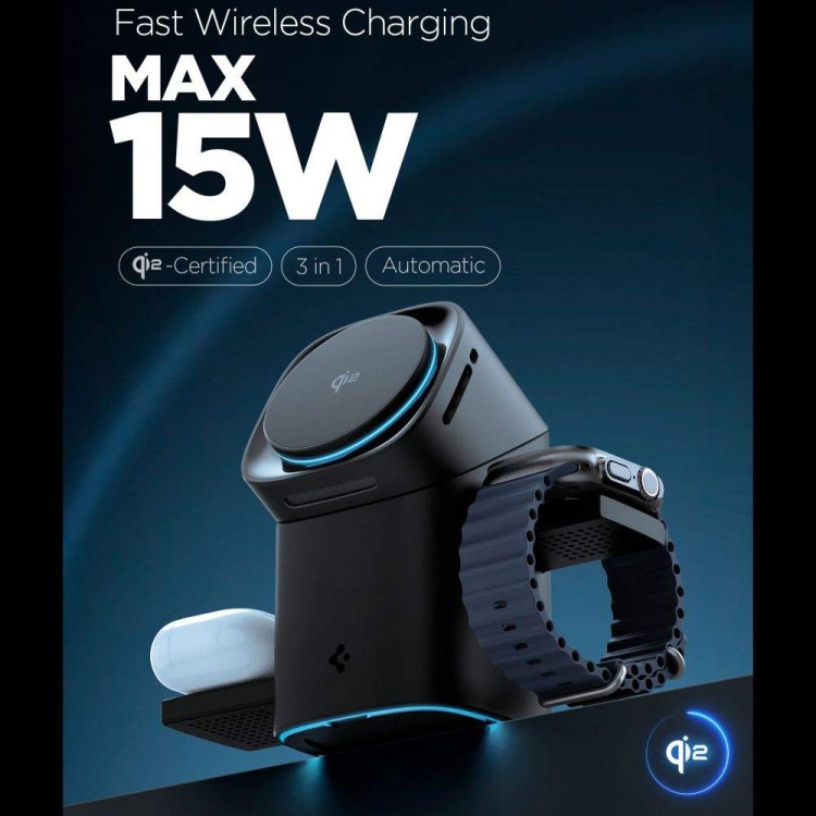 SPIGEN SGP ESSENTIAL EF223MS 3-σε-11 QI2 MagSafe ROTARY Mαγνητική Βάση Ασύρματης Φόρτισης για Αpple iPhone, Apple Watch Series, Airpods 15W - ΜΑΥΡΟ - ACH09542