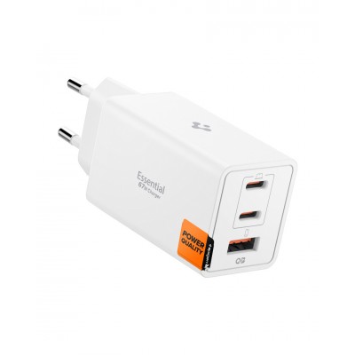 Spigen SGP Φορτιστής οικιακός PPS Fast Charger, PD 3.0 , ArcStation Essential EE673EU GaNFast 2xUSB-C PD, 1xUSB-A, 67W - ΛΕΥΚΟ - ACH08710