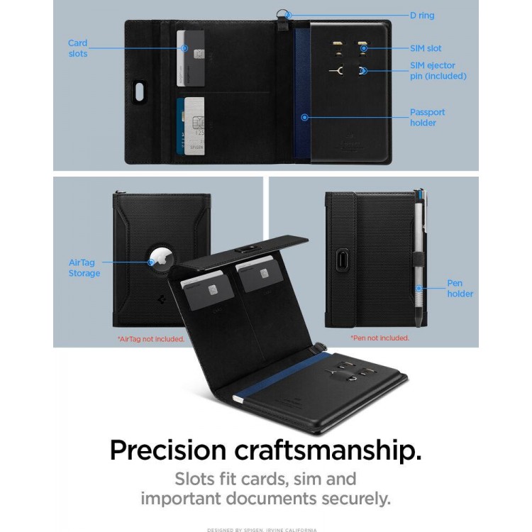 Spigen SGP Universal AirTag Πορτοφόλι Διαβατηρίου/Ταυτότητας με RFID Προστασία και κάρτας SIM - ΜΑΥΡΟ - AFA08852