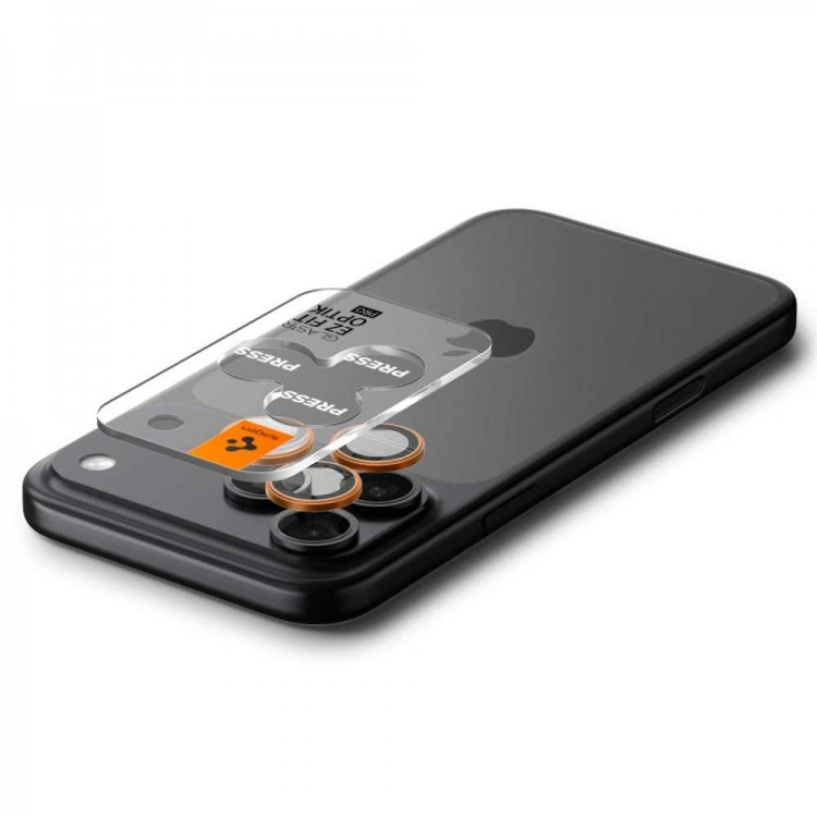 SPIGEN SGP OPTIK.TR EZ FIT CAMERA PROTECTOR Γυαλί προστασίας ΦΑΚΩΝ 9H για CAMERA LENS για Apple IPHONE 17/16/15/14 Pro & iPhone 17/16/15/14 Pro Max - ΠΟΡΤΟΚΑΛΙ - AGL10123 - 2-TEM