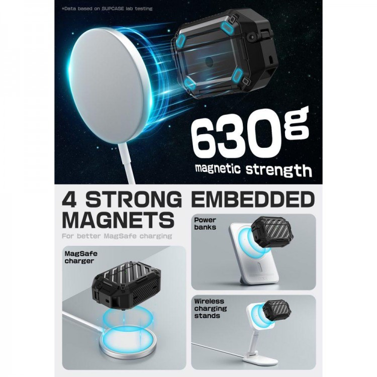 Θήκη SUPCASE UNICORN BEETLE PRO MAGSAFE με Κλείδωμα και μπρελοκ Carabiner, IP68 Αδιάβροχη για Apple AirPods PRO 3 2025 - ΜΑΥΡΟ