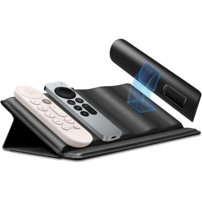 Spigen SGP LD401 Universal δερμάτινη θήκη/οργανωτής για τηλεχειριστήρια Caddy με 4 διαχωριστικά και μαγνητική βάση - ΜΑΥΡΟ - AHP09277