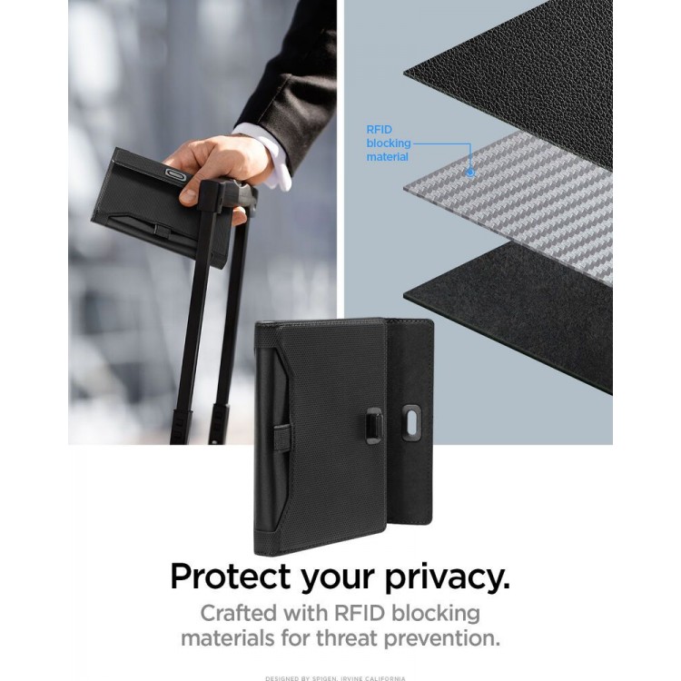Spigen SGP Universal AirTag Πορτοφόλι Διαβατηρίου/Ταυτότητας με RFID Προστασία και κάρτας SIM - ΜΑΥΡΟ - AFA08852