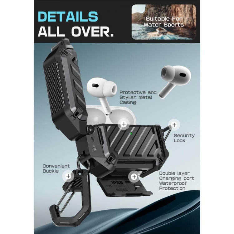 Θήκη SUPCASE UNICORN BEETLE PRO MAGSAFE με Κλείδωμα και μπρελοκ Carabiner, IP68 Αδιάβροχη για Apple AirPods PRO 3 2025 - ΜΑΥΡΟ