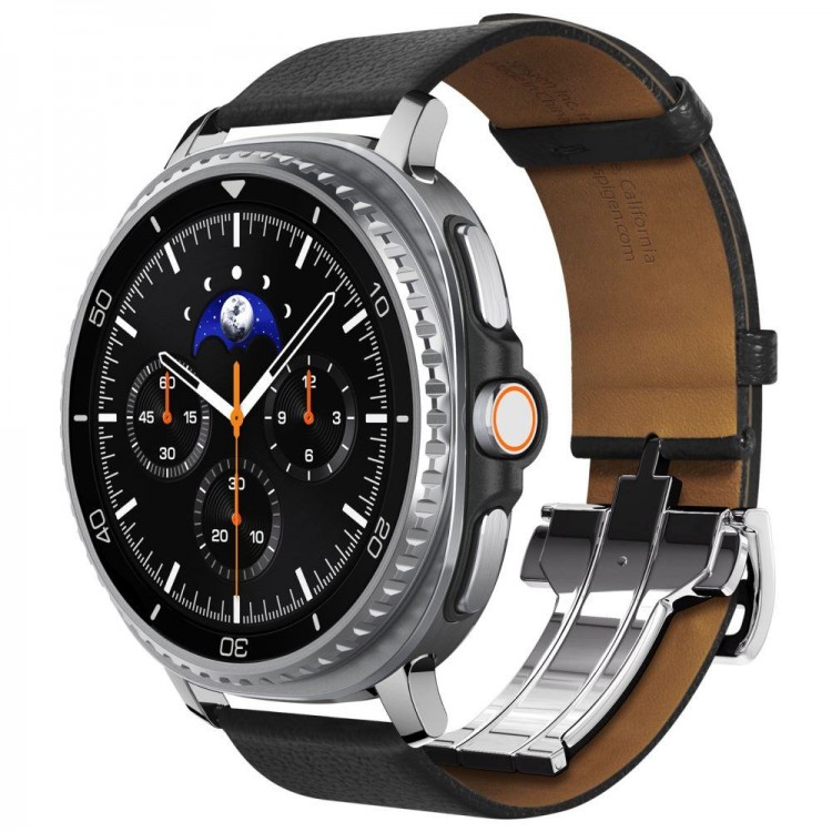 Spigen SGP ENZO Δερμάτινο λουράκι Designed για SAMSUNG GALAXY WATCH 8 / CLASSIC (40 / 44 / 46 MM) - ΜΑΥΡΟ - AMP10119