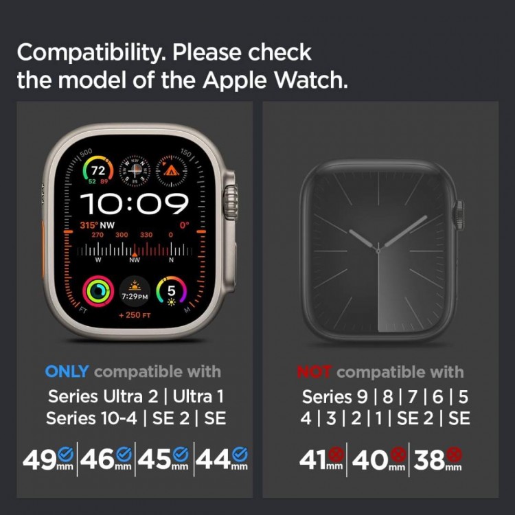 Spigen SGP Classic Fit Strap λουράκι για Apple Watch Ultra 2/1 49mm, Series 10 46mm, 9/8/7 45mm, SE2/SE/6/5/4 44mm, 3/2/1 42mm - ΜΑΥΡΟ - AMP09304