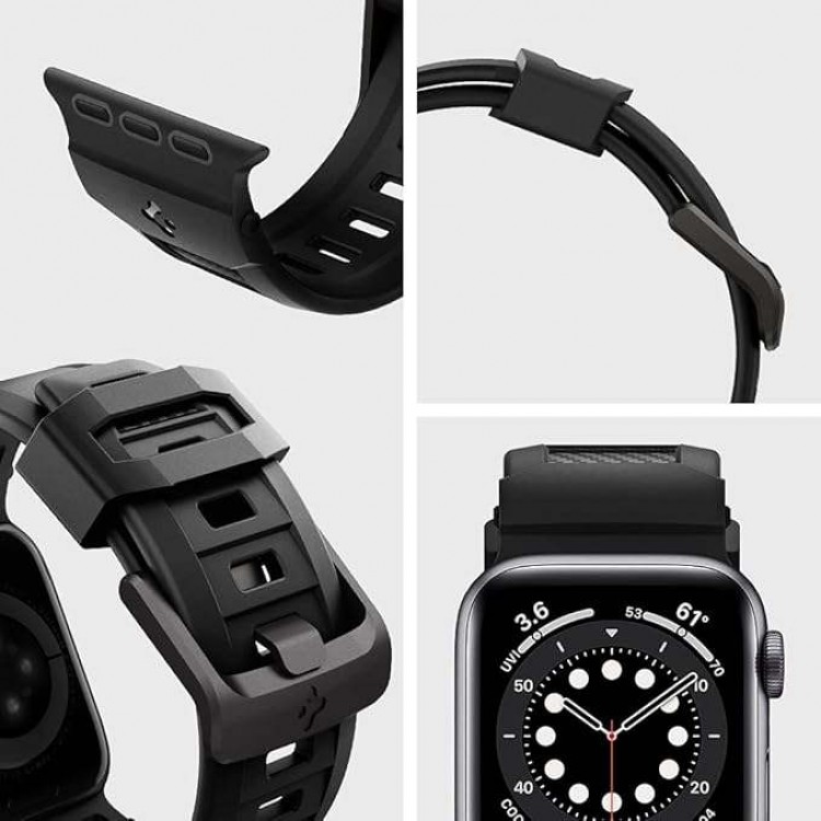 Spigen SGP Rugged Armor λουράκι για Apple Watch series Ultra 2/1 49mm, Series 10 46mm and Series 9/8/7/6/5/4/SE 45mm, 44mm - ΜΑΥΡΟ - AMP02854