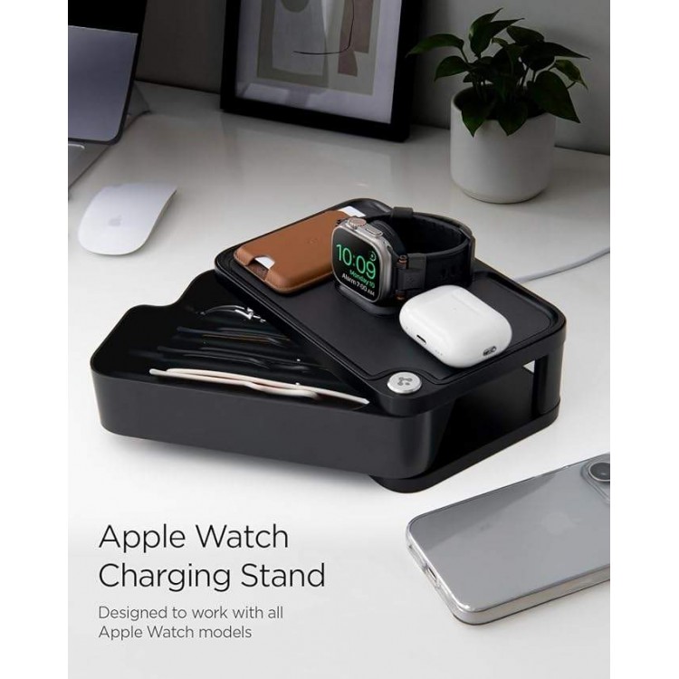 Spigen SGP Επιτραπέζια βάση Organizer για Apple Watch Band S340 με λειτουργία φόρτισης, 90° σύστημα περιστροφής & αποθηκευτικούς χώρους - ΜΑΥΡΟ - AMP07602