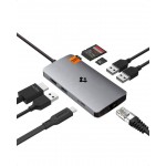 Spigen SGP Aluminum 8-in-1 USB-C Multiport Hub Adapter 100W, PD 3.0, microSD/SD Card, 5Gbps Data, 4K 60Hz HDMI ,Ethernet, USB-C, 3XUSB-A Ports for Apple MacBook Pro/Air M1 M2 - ΑΣΗΜΙ - ACA06141