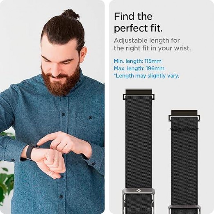 Spigen SGP BAND FIT LITE Υφασμάτινο Λουράκι για SAMSUNG GALAXY WATCH 7 40 mm/44 mm (2024) FE (2024) 6/6 Classic 5/5 Pro 4/4 Classic - ΜΑΥΡΟ - AMP04040