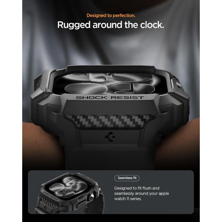 Θήκη Spigen SGP Rugged Armor PRO 2 με λουράκι για Apple Watch series 10/11 - 46mm - ΜΑΥΡΟ - ACS10503
