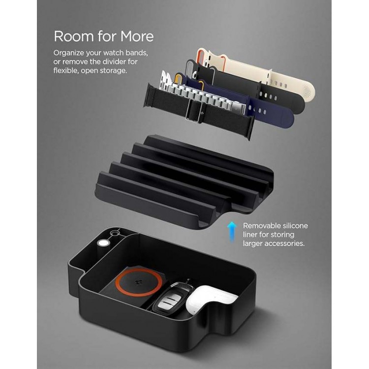Spigen SGP Επιτραπέζια βάση Organizer για Apple Watch Band S340 με λειτουργία φόρτισης, 90° σύστημα περιστροφής & αποθηκευτικούς χώρους - ΜΑΥΡΟ - AMP07602
