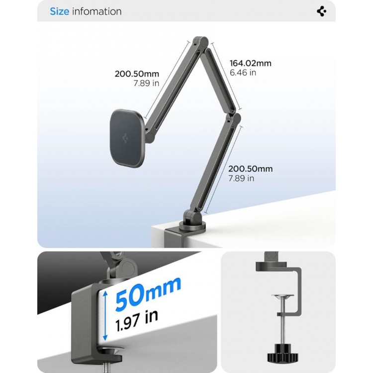 Spigen SGP OneTap Clamp Μαγνητική Ρυθμιζόμενη Βάση Tablet με Πολλαπλές γωνίες κλίσης - ΓΚΡΙ - AMP09191