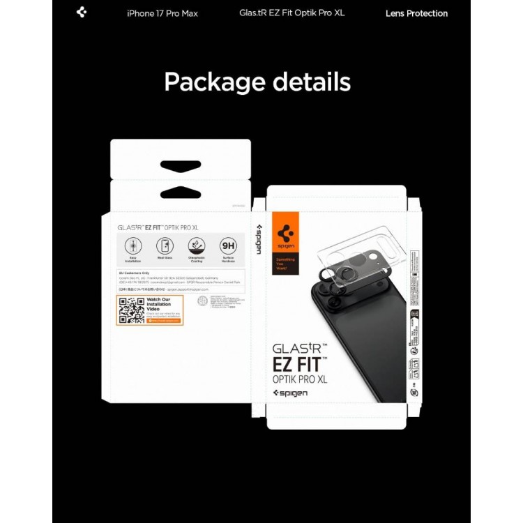 SPIGEN SGP Glas.tR Optik Pro XL EZ FIT CAMERA PROTECTOR Γυαλί προστασίας ΠΛΑΙΣΙΟΥ ΦΑΚΩΝ 9H για CAMERA LENS για Apple iPhone 17 Pro Max 6.9 5G 2025 - ΜΑΥΡΟ - AGL10649